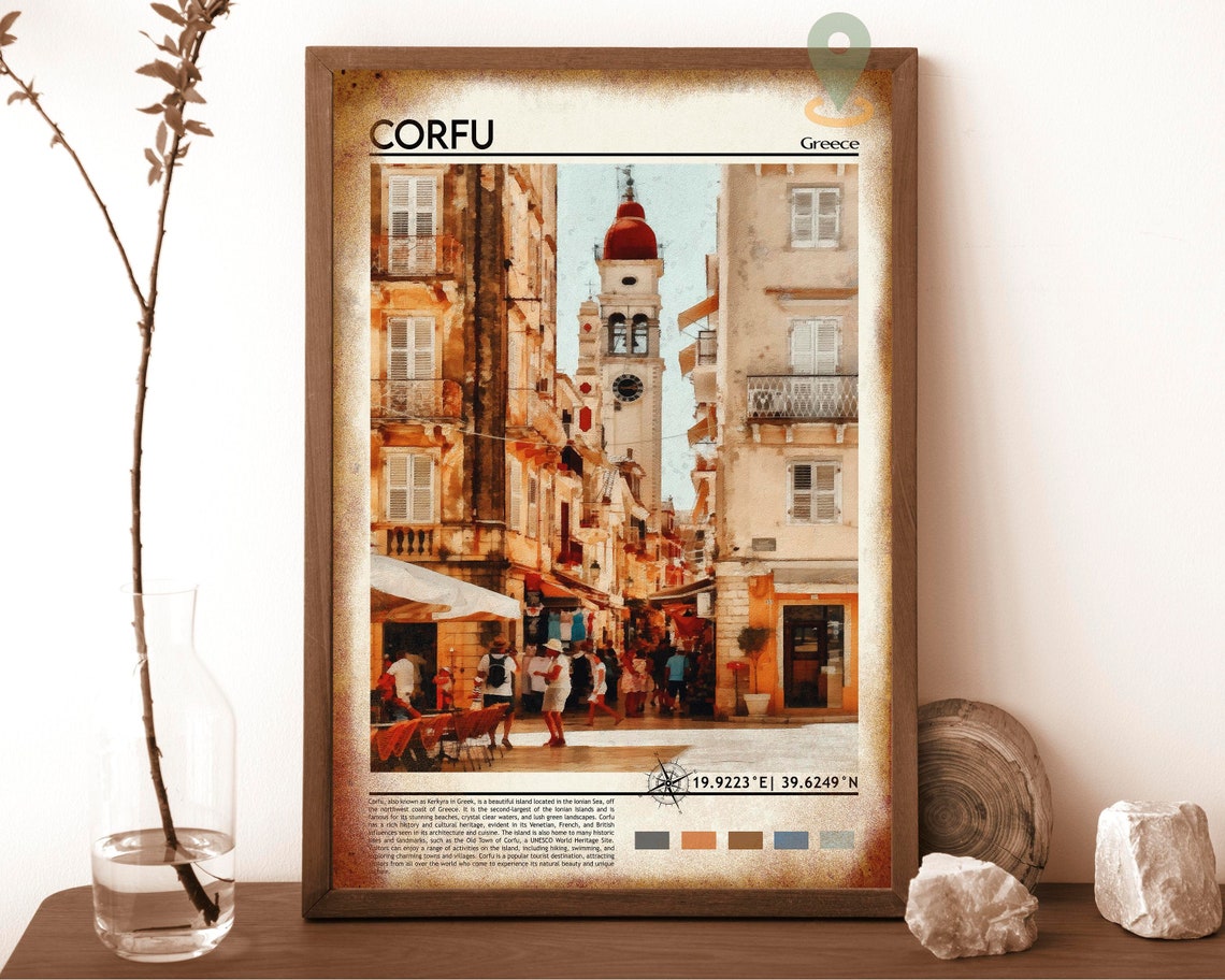 Corfu Greece Old Town Bell Tower Street Golden Light Travel Poster - Image 6