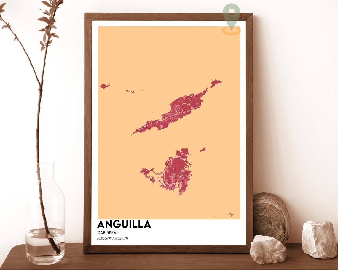 Anguilla Caribbean Islands Peach Navy Island Street Map Wall Art - Image 3