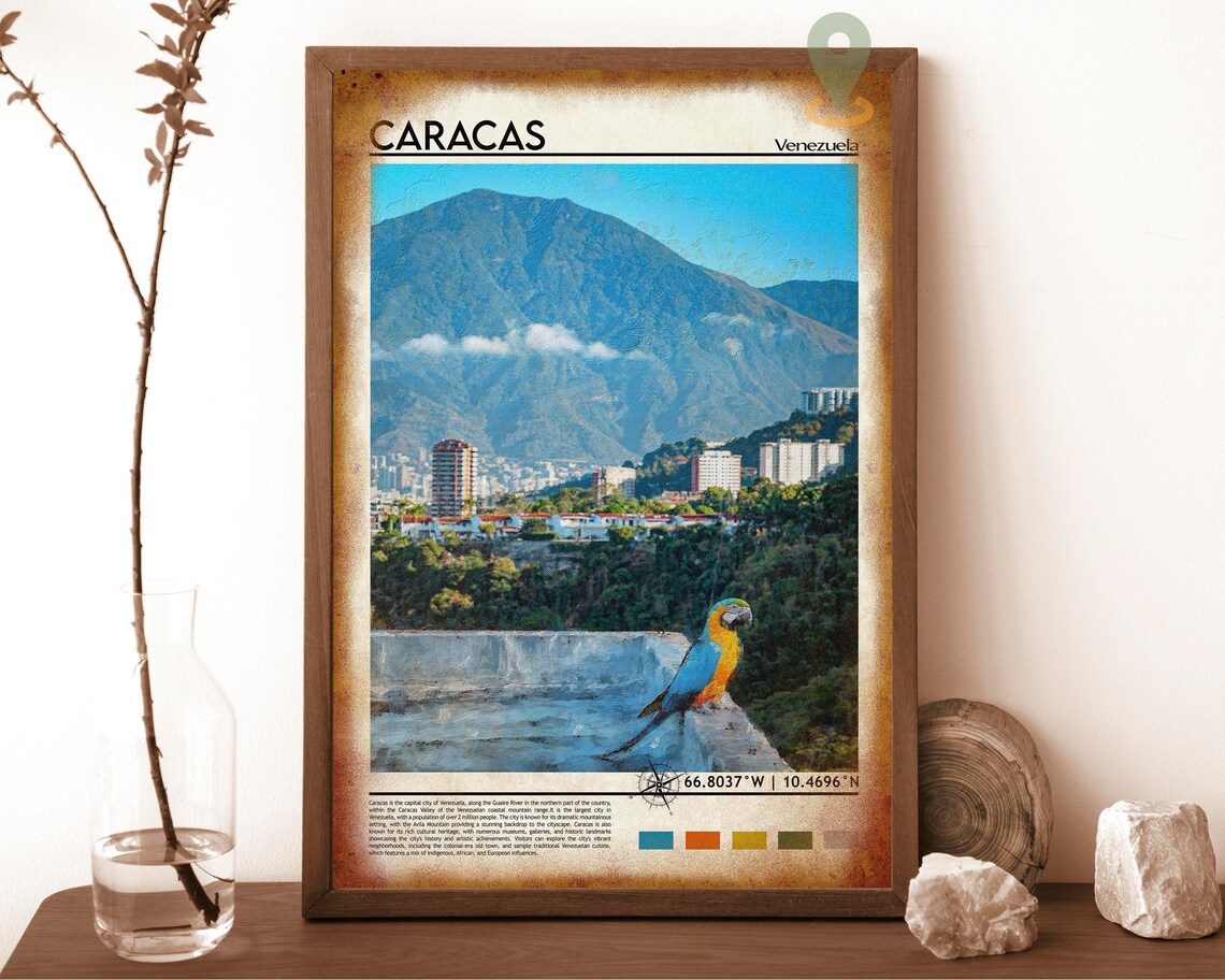 Caracas Venezuela Avila Mountain City Macaw Parrot Travel Poster - Image 6