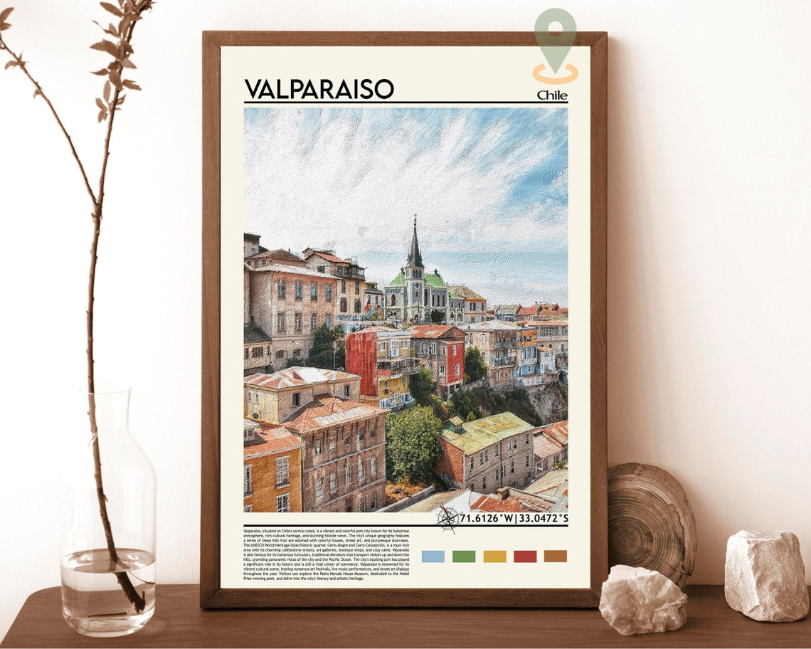 Valparaiso Chile Colorful Hillside Houses Harbor City Painterly Poster