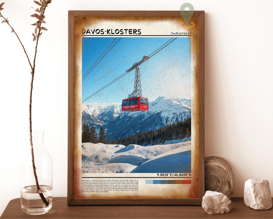 Davos Klosters Switzerland Red Gondola Alpine Snow Mountain Poster - Image 6