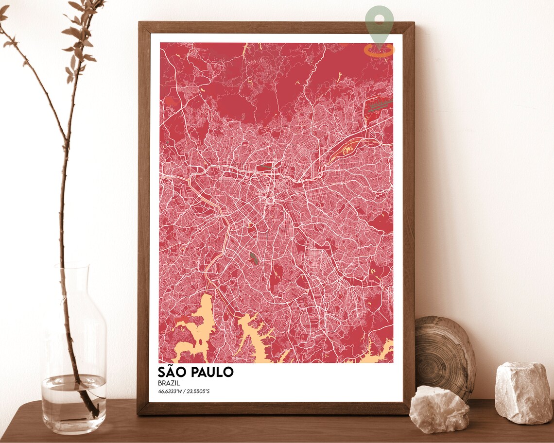 São Paulo Brazil Vintage Parchment City Street Map Art Poster - Image 3