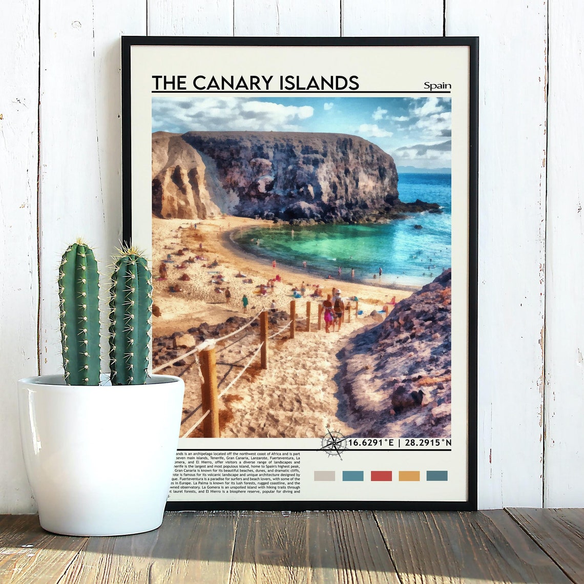 Canary Islands Spain Rocky Cove Beach Cliffs Travel Photo Poster - Image 3