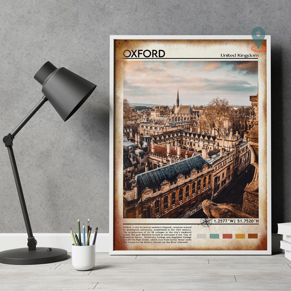 Oxford United Kingdom Historic College Rooftops Skyline Photo Poster - Image 4