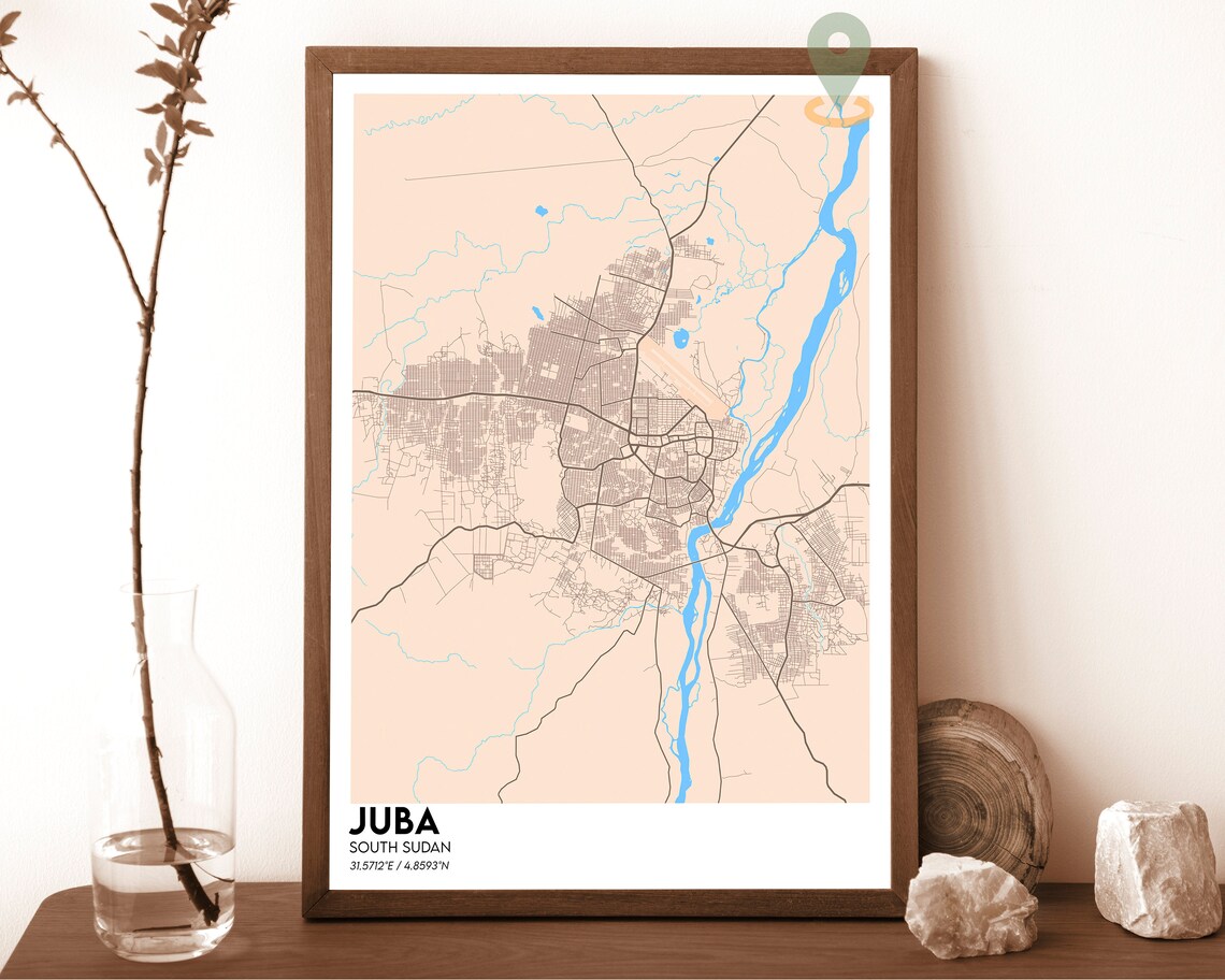 Juba Map Juba Map Print Juba Personalized Map Juba Wall Art Juba Travel Poster Juba Poster Juba Photo Juba South Sudan Juba City - Image 3