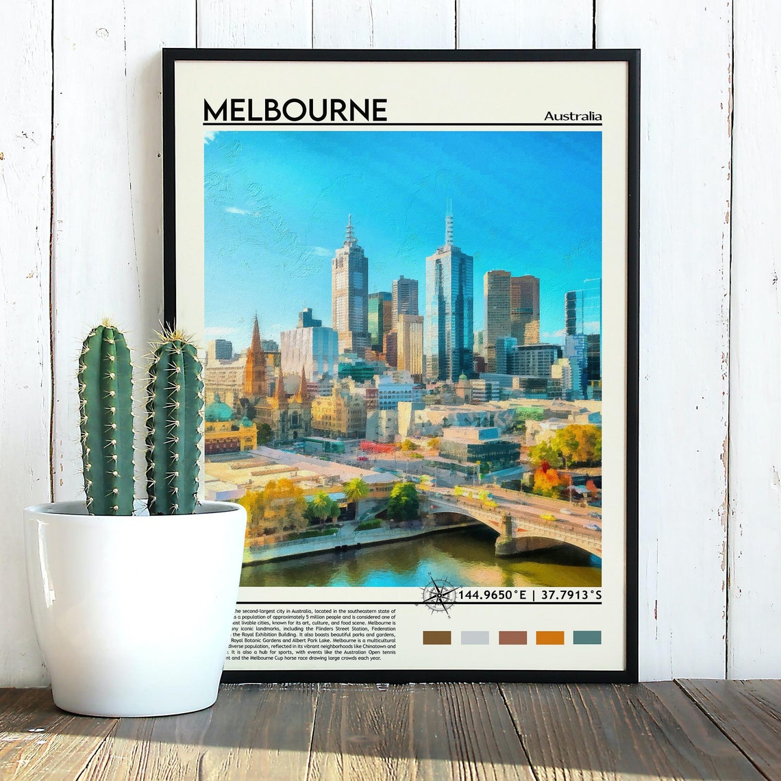 Melbourne Australia City Skyline Yarra River Travel Art Poster - Image 2