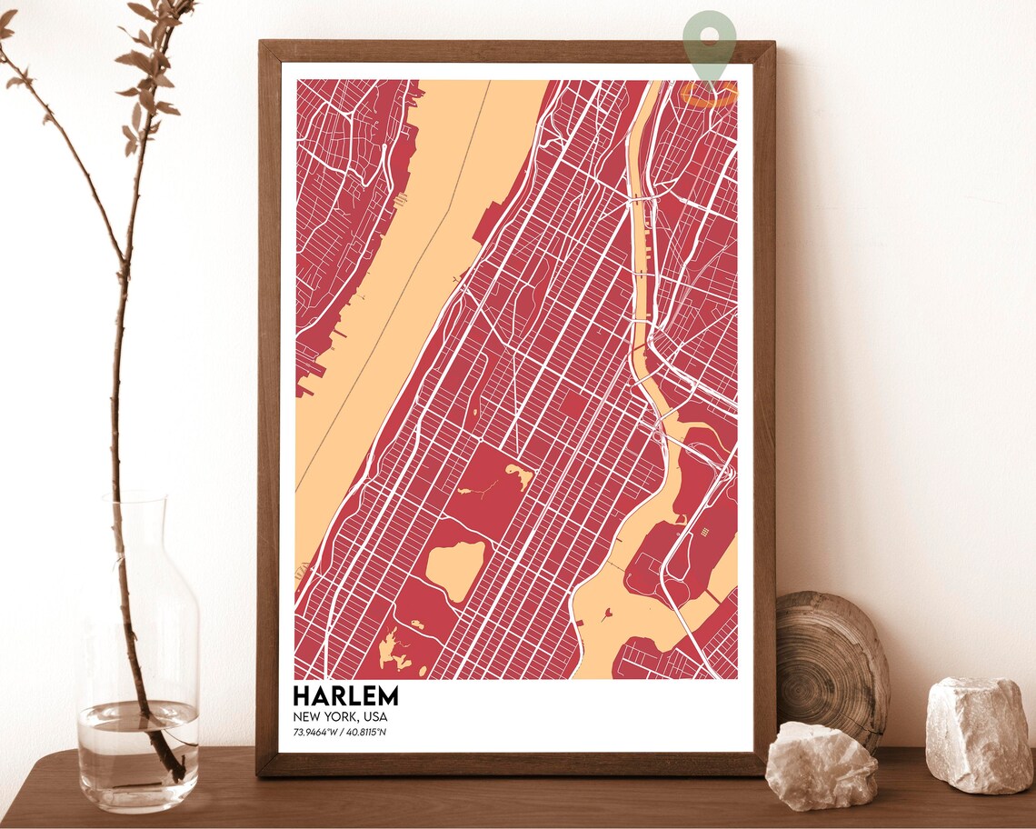 Harlem New York City Map Navy Gold Street Grid Travel Poster - Image 3