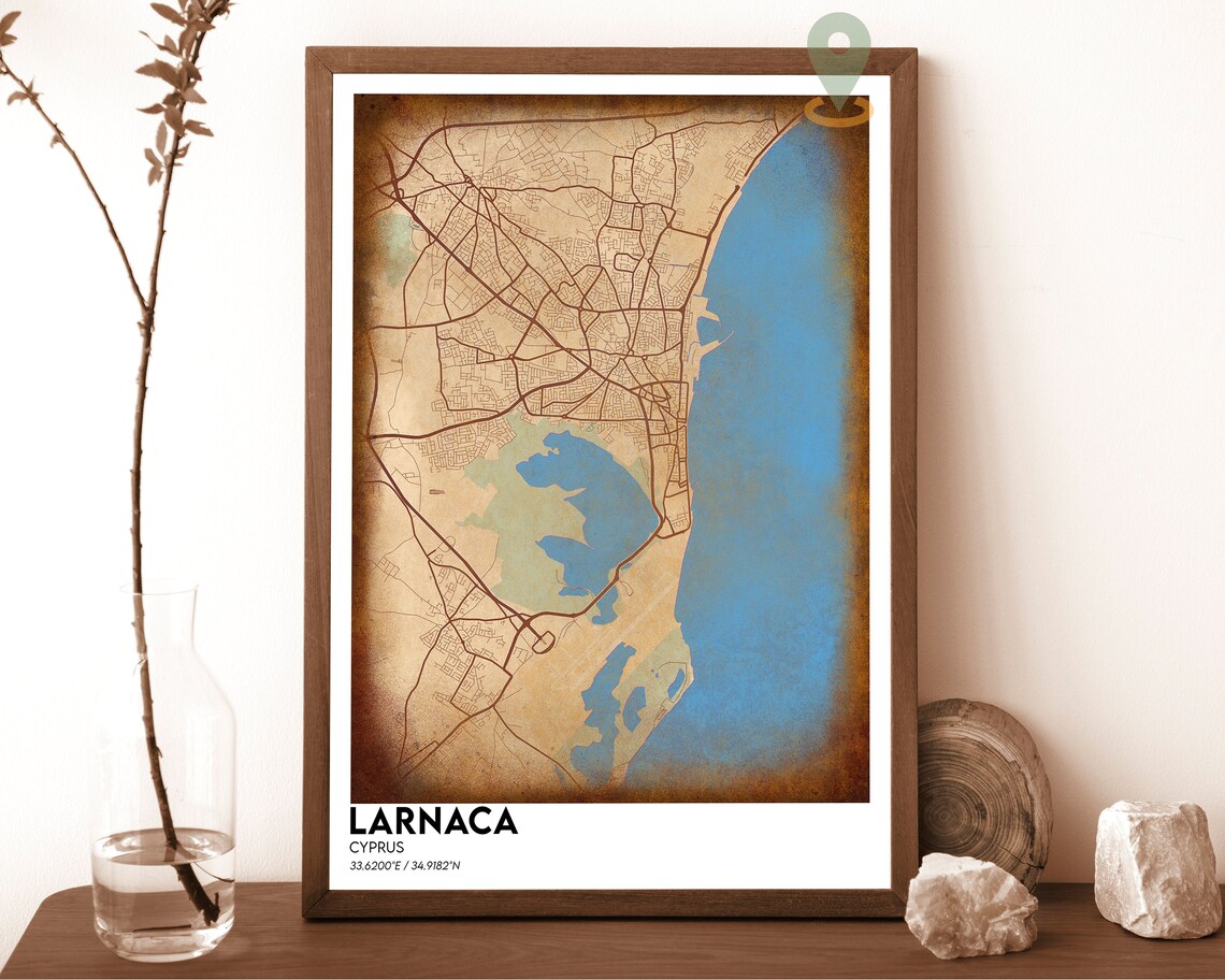 Larnaca Cyprus Dark Night Sea Coast Modern Street Map Art Poster - Image 3