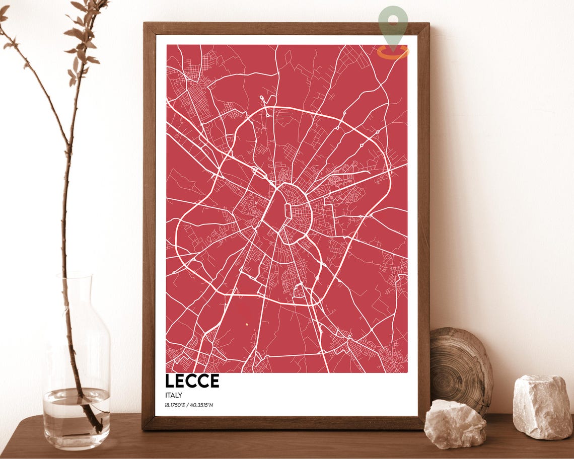 Lecce Italy City Map Dark Plum Neon Glowing Street Lines Poster - Image 3