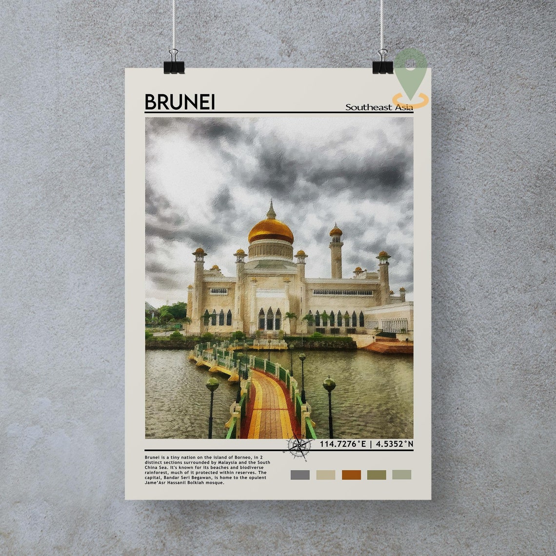 Brunei Golden Dome Mosque Southeast Asia Riverside Travel Poster - Image 4