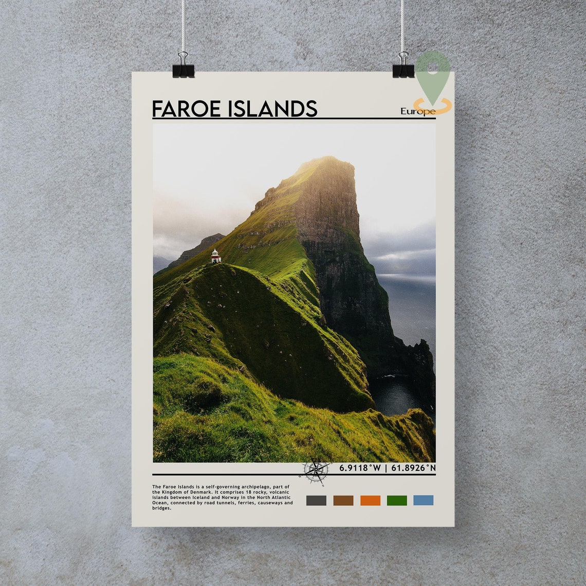Faroe Islands Europe Dramatic Sea Cliff Lighthouse Travel Poster - Image 3