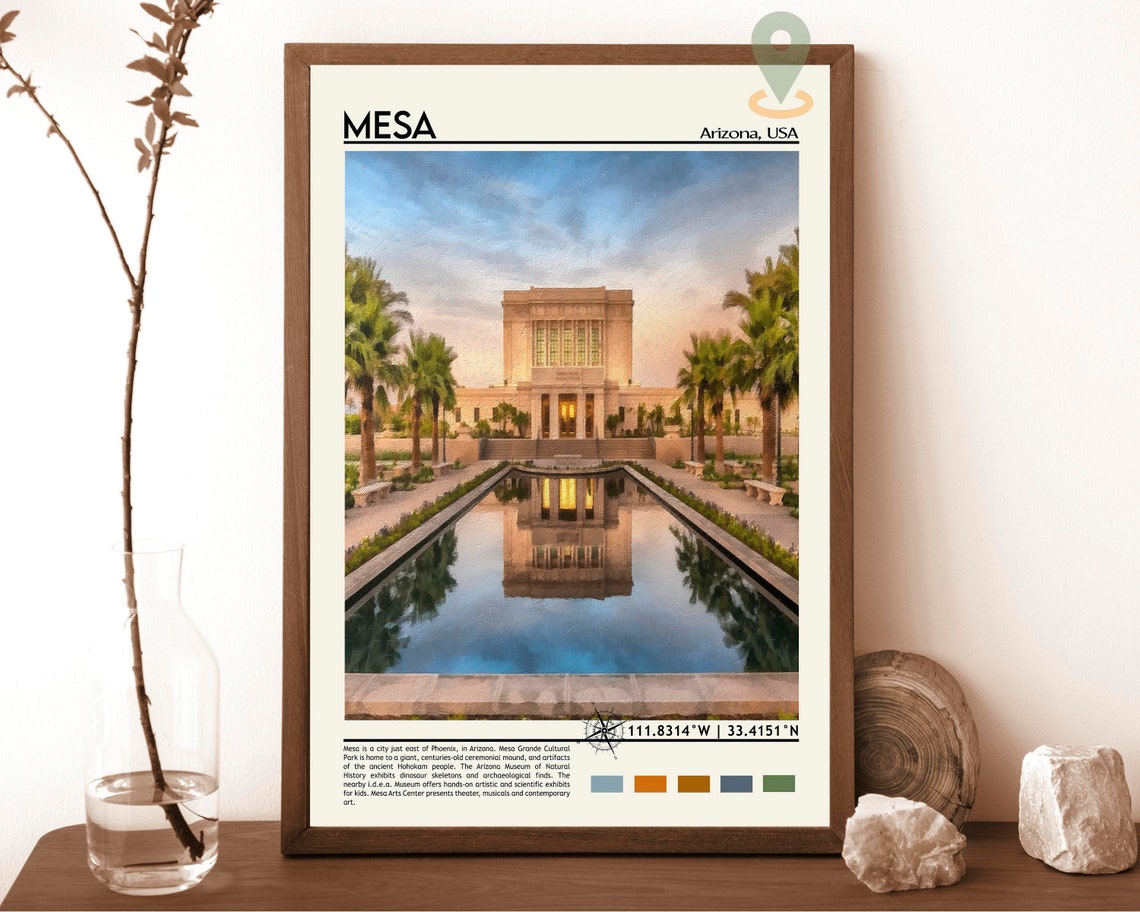 Mesa Arizona Temple Reflecting Pool Sunset Desert Oasis Poster