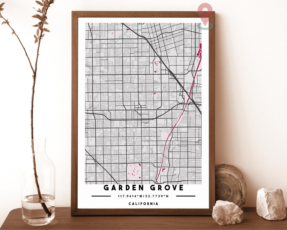 Garden Grove California City Street Map Modern Art Print for Subtle Home Decor - Image 2