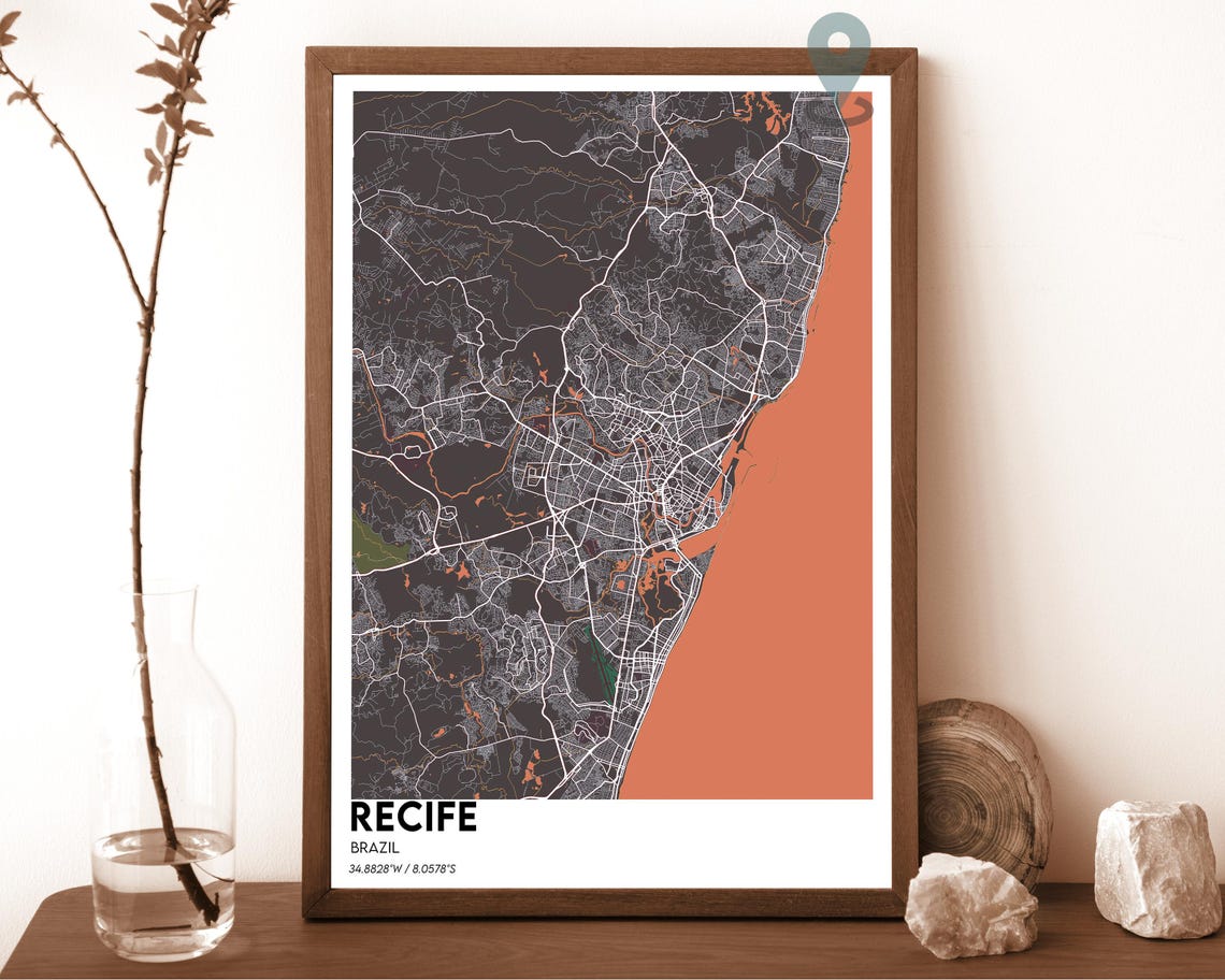 Recife Brazil Coastal Teal Modern City Map Home Decor Poster - Image 4
