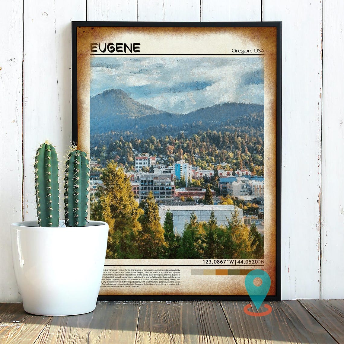 Eugene Oregon Emerald Hills Downtown Cityscape Travel Poster - Image 2