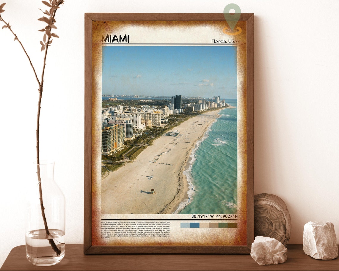 Miami Florida Beach Aerial Skyline Turquoise Ocean Travel Poster - Image 6