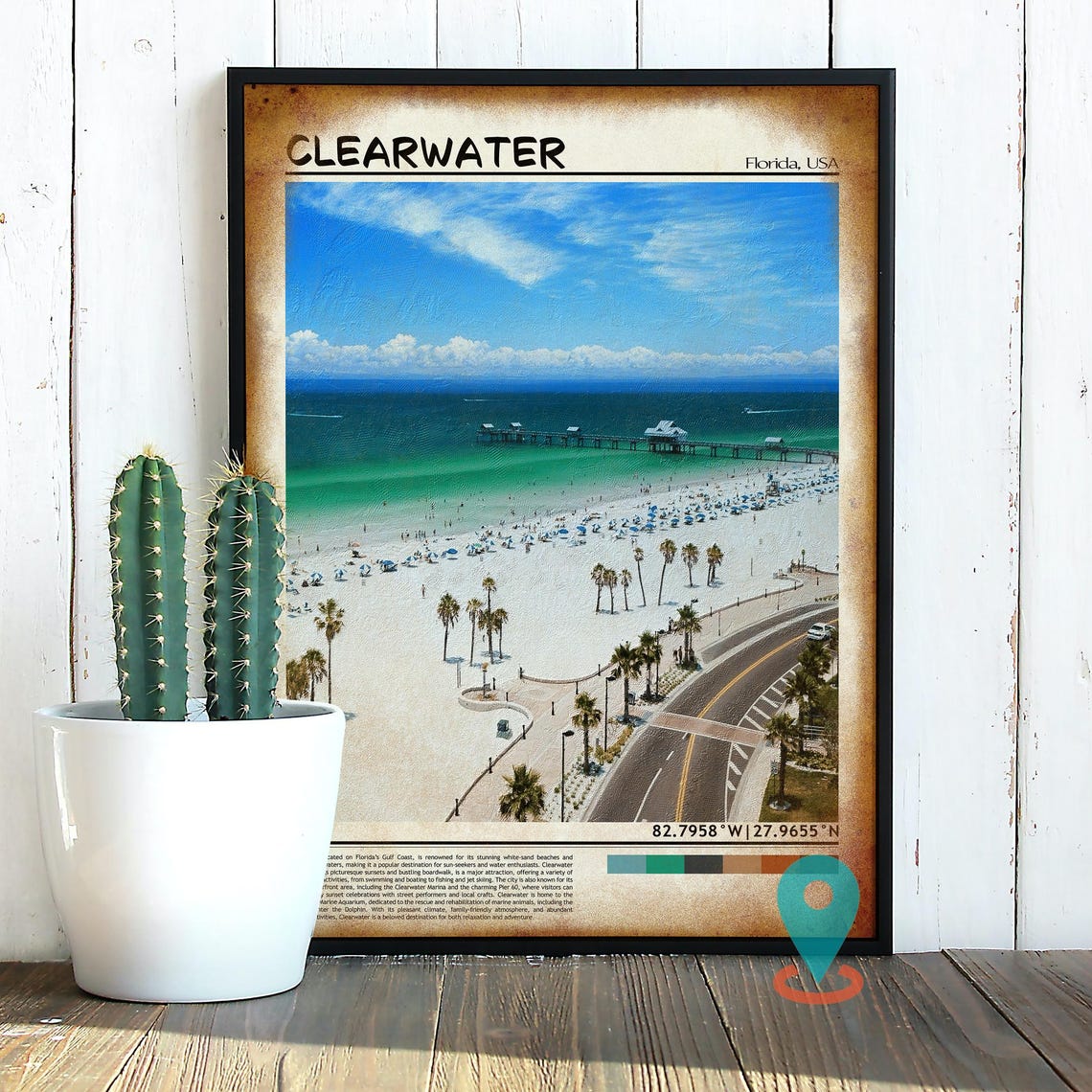 Clearwater Florida Pier White Sand Beach Oil Painting Travel Poster - Image 2