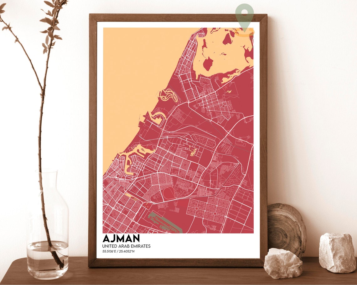 Ajman United Arab Emirates City Map Poster Green Orange Style - Image 3