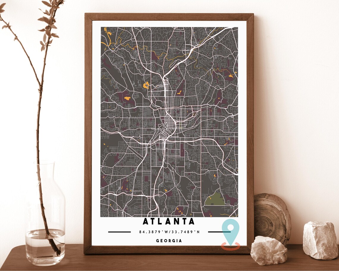 Atlanta Georgia dark grey with teal highlights Street Map Coordinates Poster - Image 5