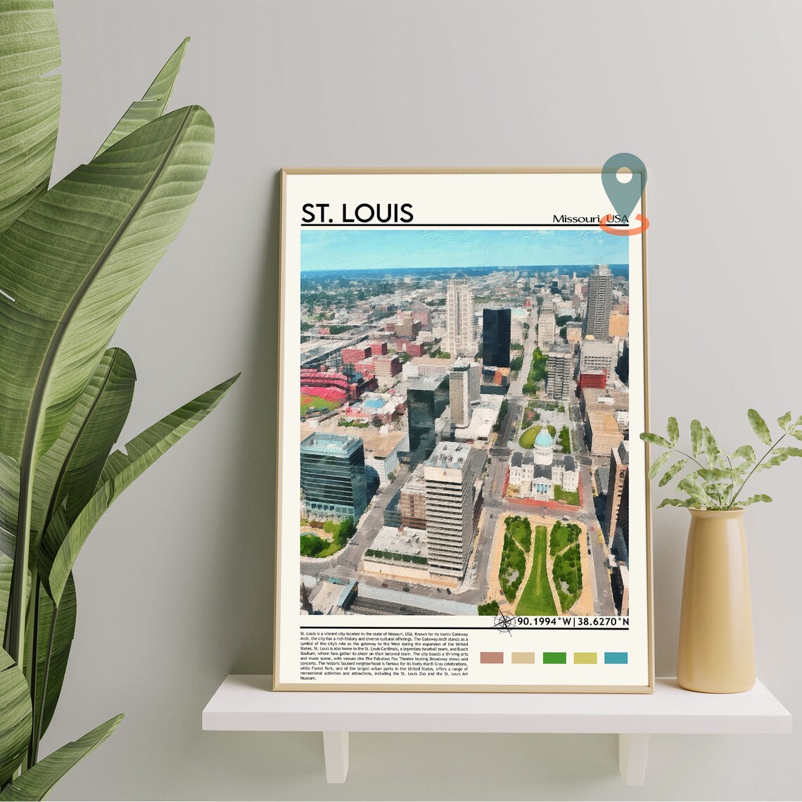 St Louis Missouri Downtown Aerial Skyline Vintage City Poster - Image 2