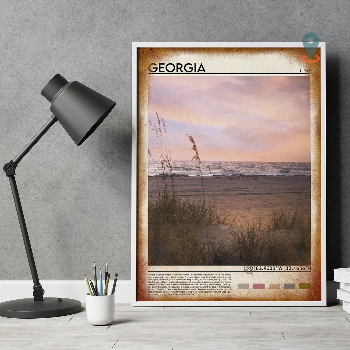 Georgia USA Coastal Beach Sunset Sea Oats Golden Hour Poster - Image 4