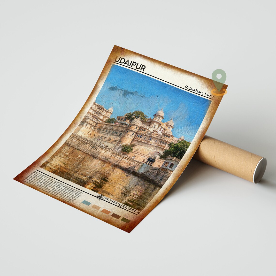Udaipur India Lake Pichola City Palace Painting Travel Poster - Image 2