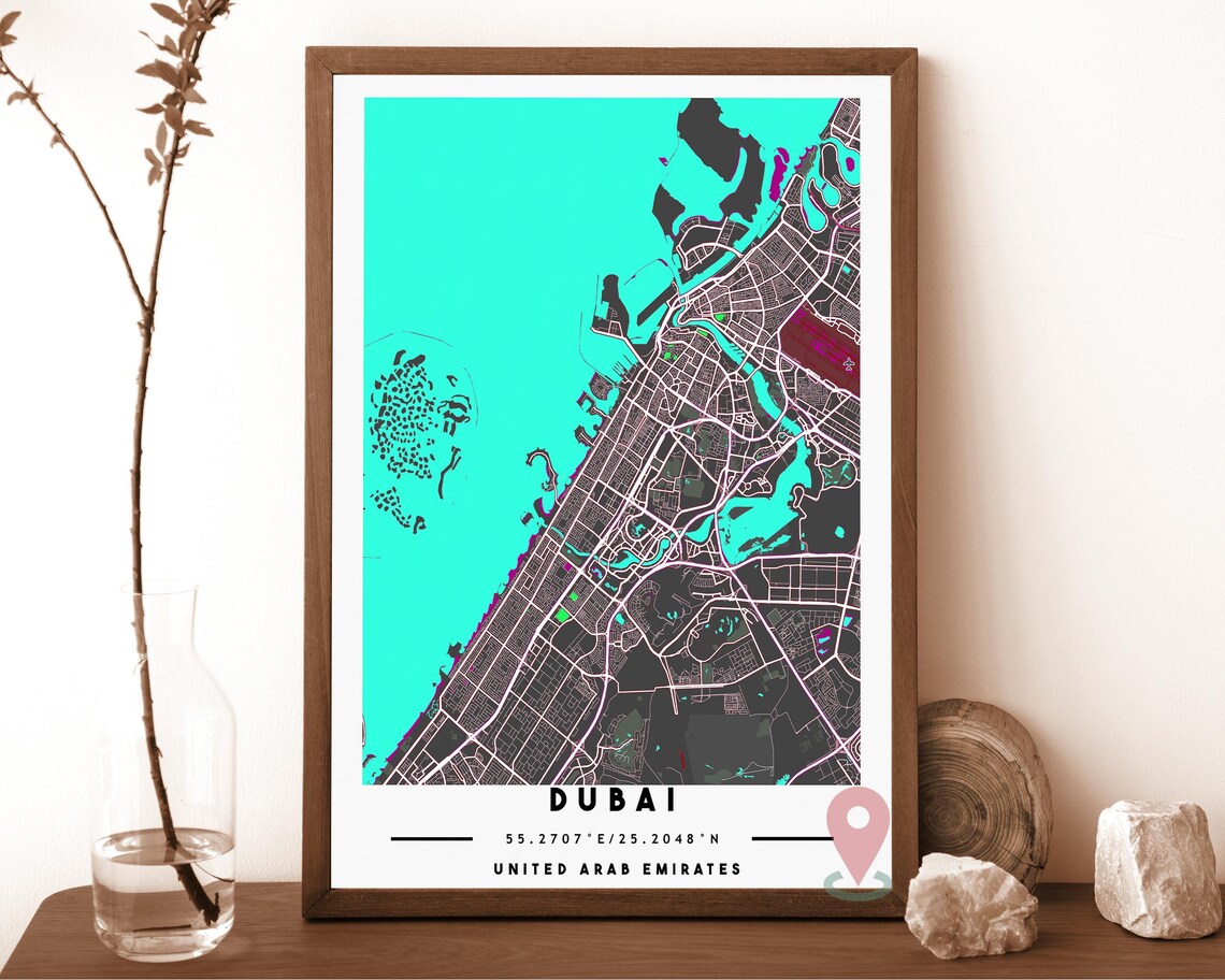 Dubai United Arab Emirates Navy Gold City Map Coordinates Travel Poster - Image 4