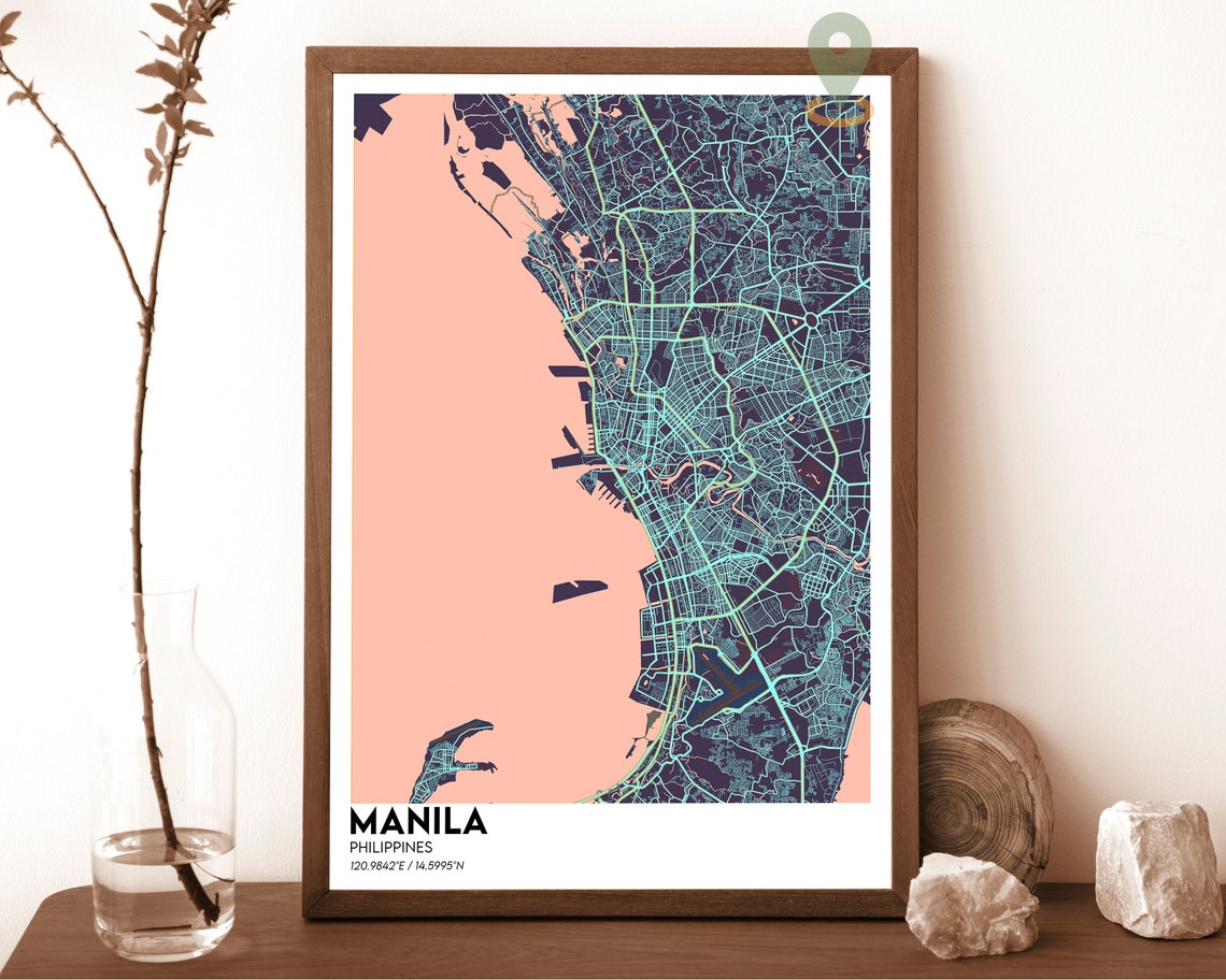 Manila Philippines City Street Map Cyan Bold Modern Art Poster - Image 4