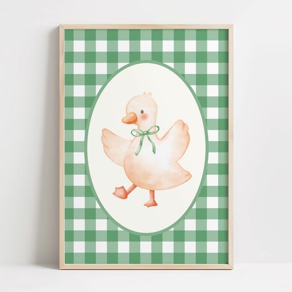 Goose Nursery Decor Silly Print Neutral Green Kids Room Wall Art Farm Animal Baby Shower Gift