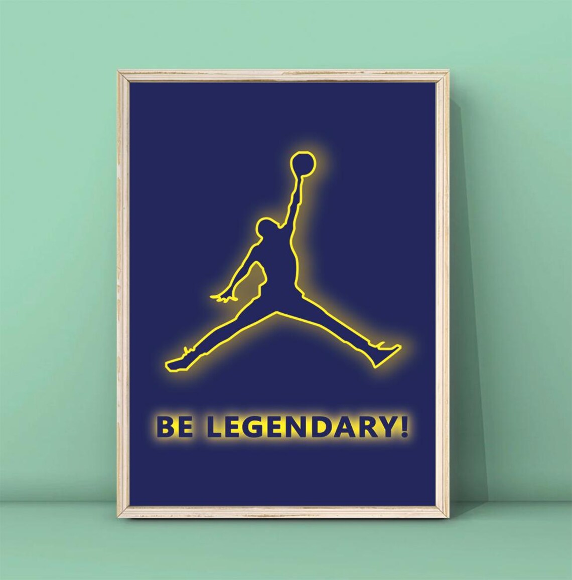 Be Legendary Neon Basketball Player Dunk Kids Room Sports Decor Poster