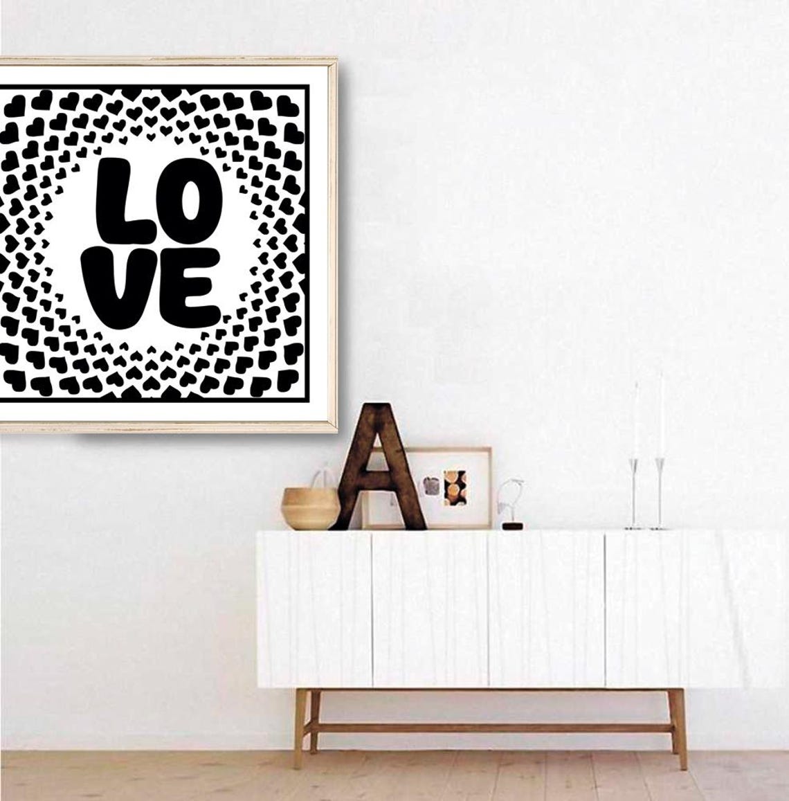 Love Word Black White Square Heart Spiral Modern Typography Poster - Image 2