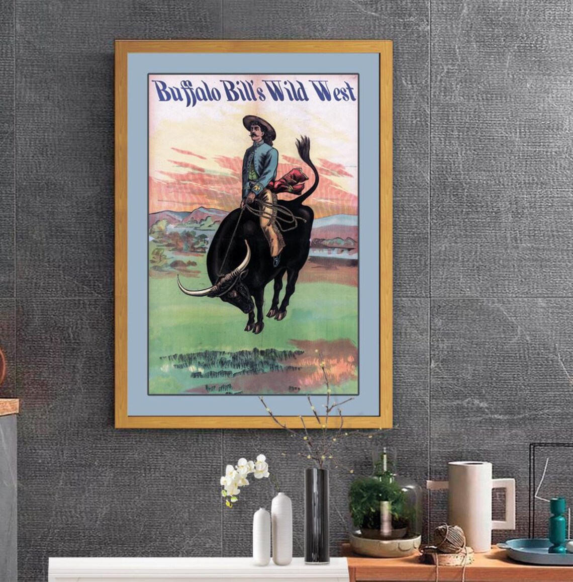 Buffalo Bills Wild West Cowboy Riding Buffalo Show Art Poster - Image 2