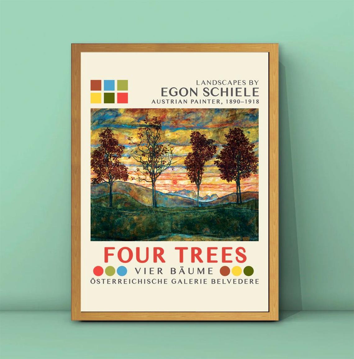 Egon Schiele Four Trees Sunset Landscape Belvedere Art Poster - Image 3