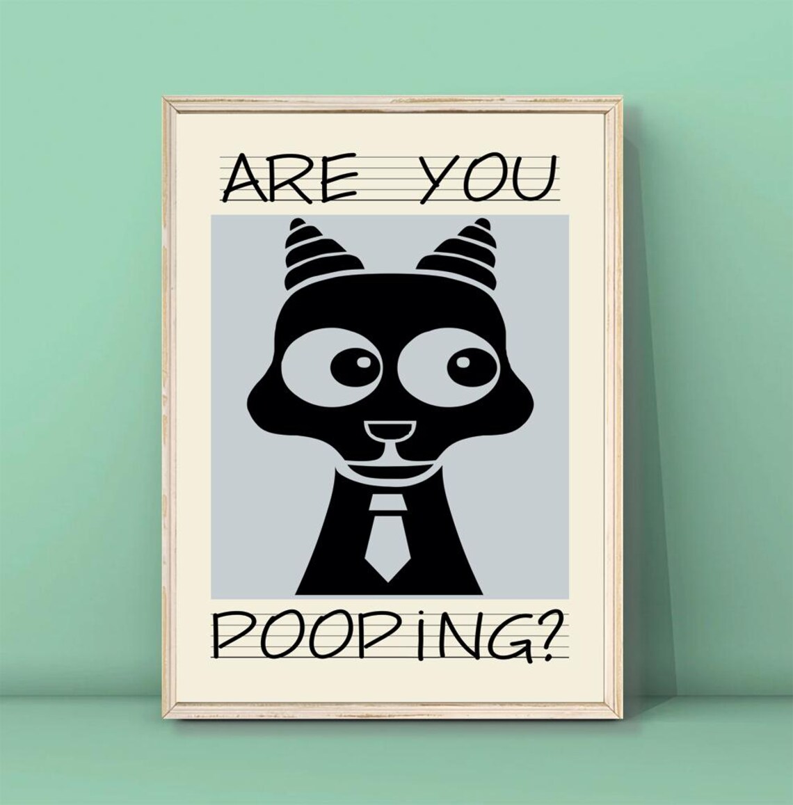 Are You Pooping Funny Black Cat Cartoon Bathroom Humor Wall Poster - Image 3