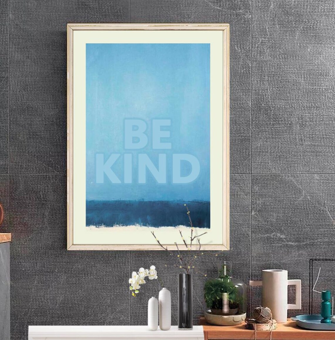 Be Kind Blue Abstract Watercolor Minimalist Calm Quote Poster - Image 2
