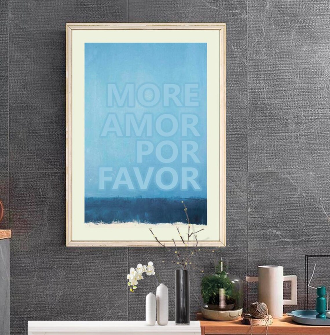 More Amor Por Favor Blue Rothko Color Field Eclectic Mixed Art Poster - Image 2