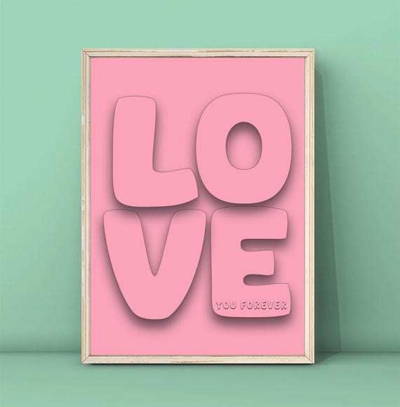 Pink Love You Forever Poster Preppy Poster Retro Print Love Art Maximalist Poster Trendy Wall Art Gift For Your Lover
