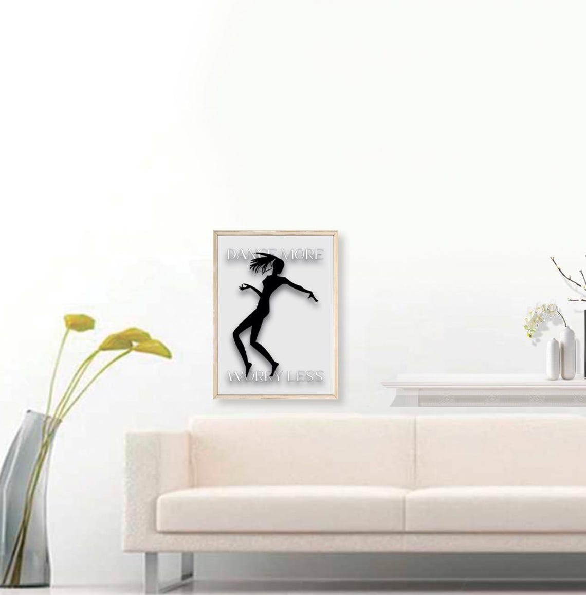 Dance More Worry Less Black White Dancer Silhouette Quote Poster - Image 3