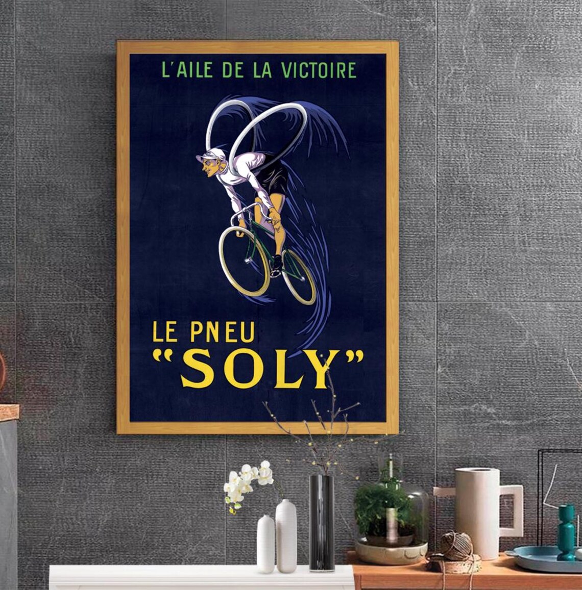 Le Pneu Soly Winged Cyclist Vintage French Tire Advert Art Poster - Image 2