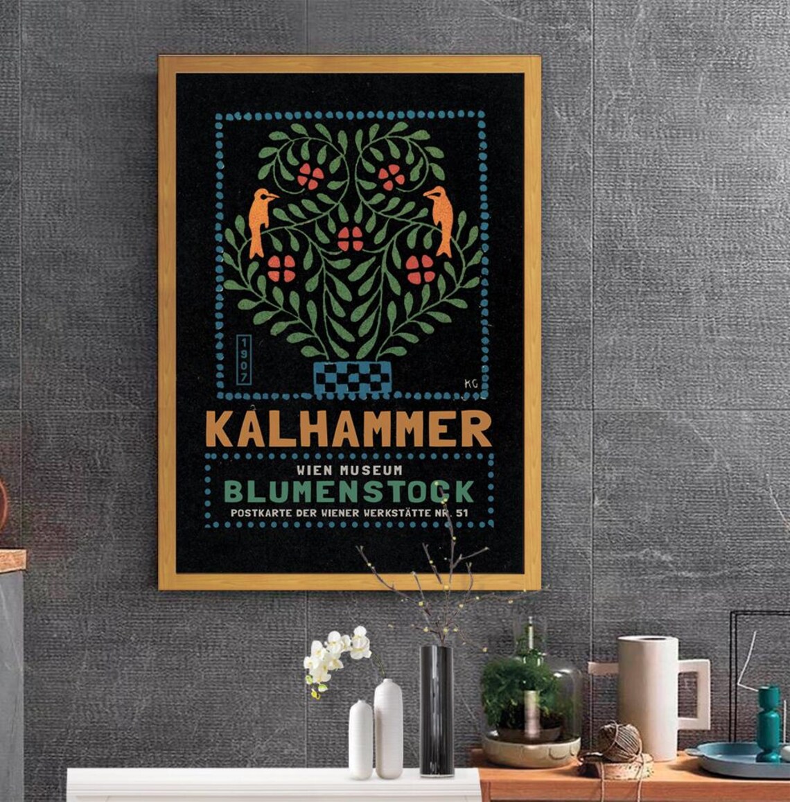 Gustav Kalhammer 1907 Blumenstock Birds Flower Bush Vienna Poster - Image 2