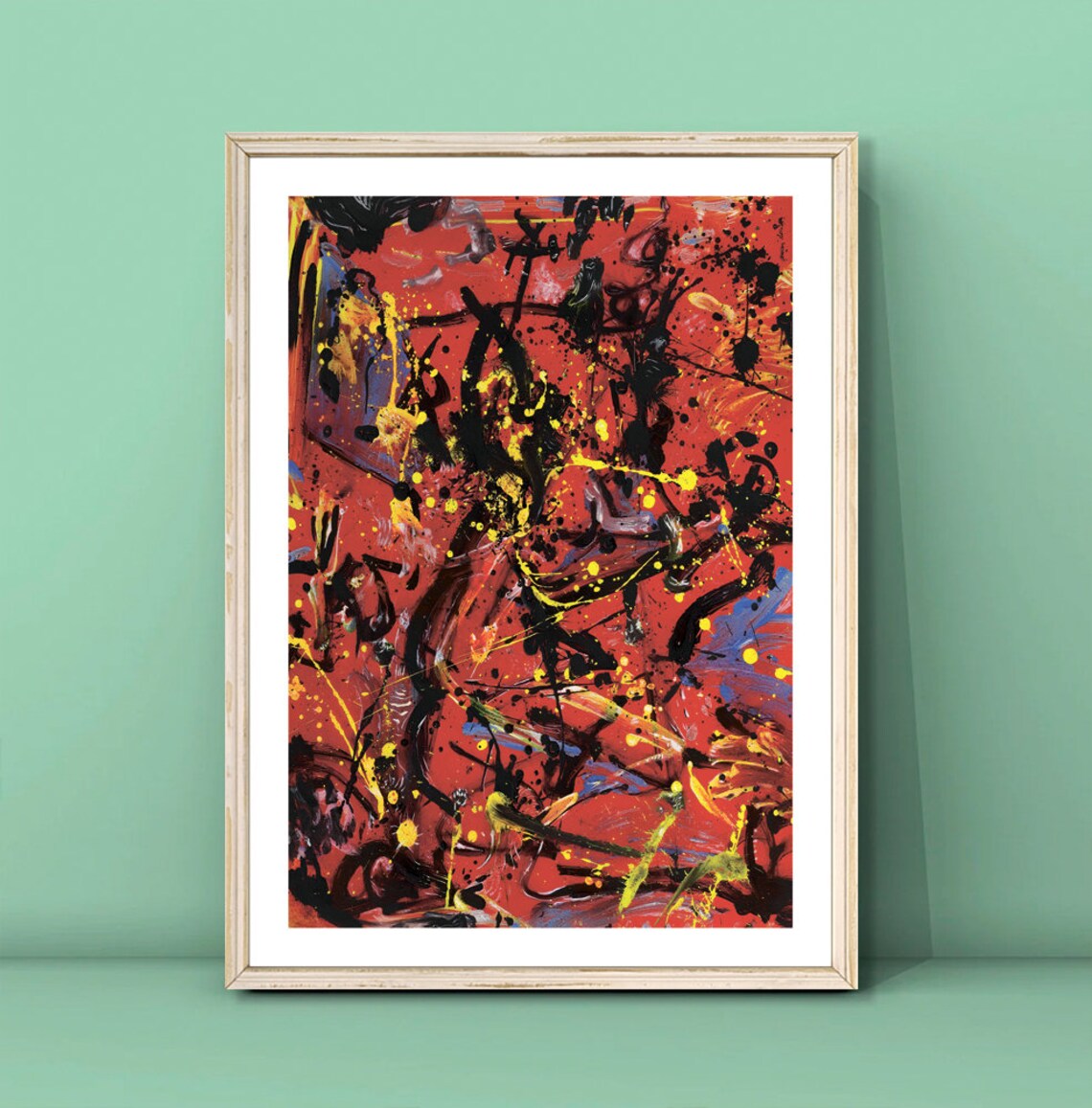 Jackson Pollock Black Yellow Red Drip Abstract Poster Vintage Wall Decor