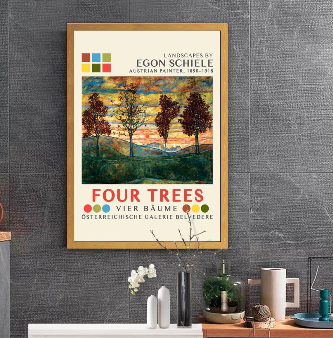 Egon Schiele Four Trees Print Paintings By Egon Schiele Vier Bume Schiele Landscape Print Schiele Expressionism Poster