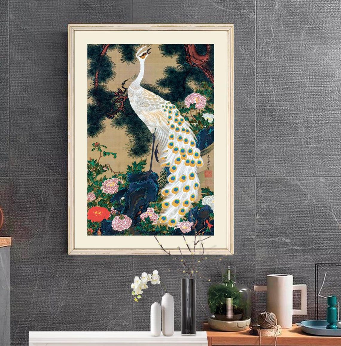 Ito Jakuchu White Peacock Pine Tree Floral Japanese Art Poster - Image 3