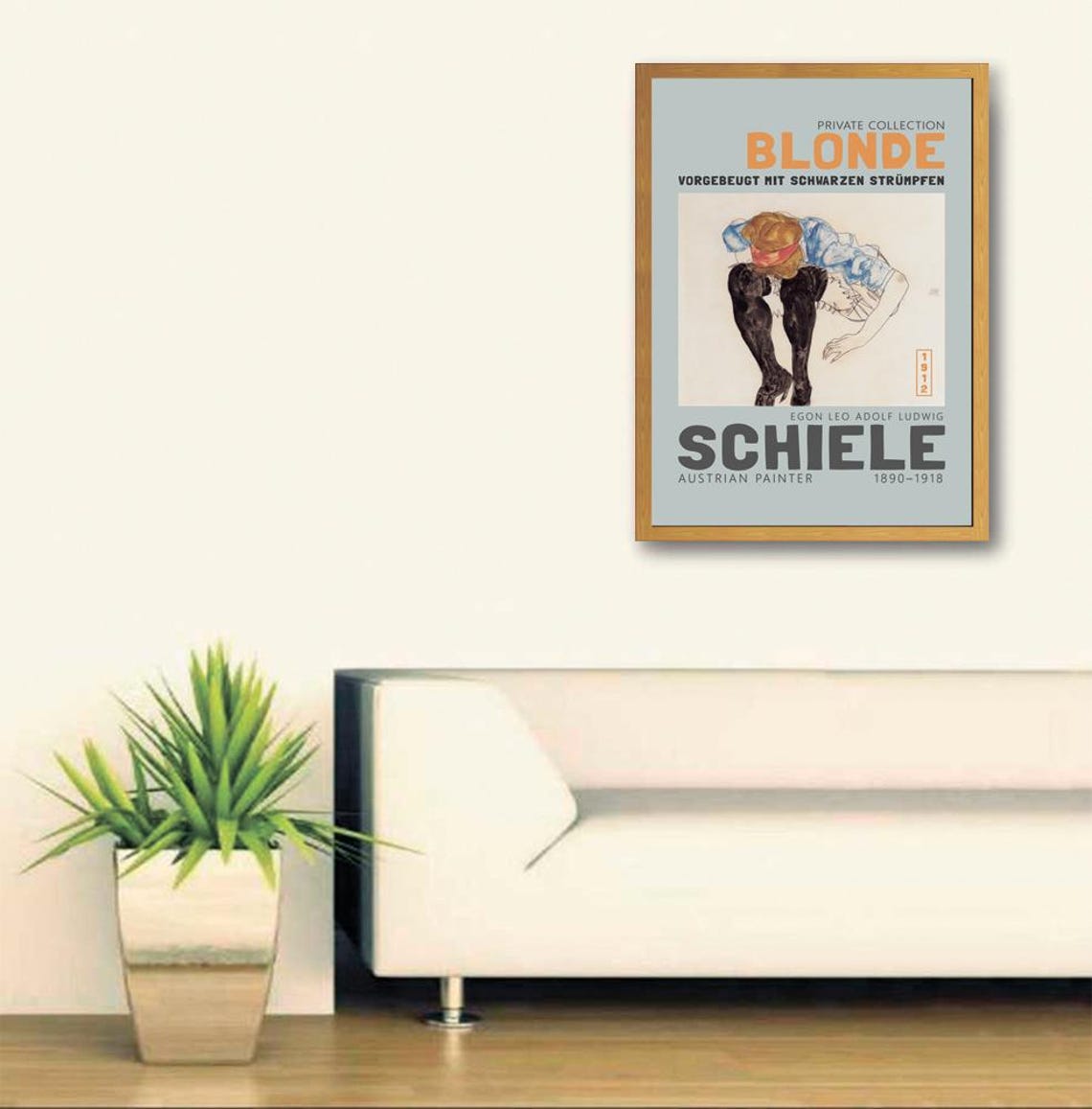 Egon Schiele Blonde Crouching Figure 1912 Expressionist Drawing Poster - Image 3