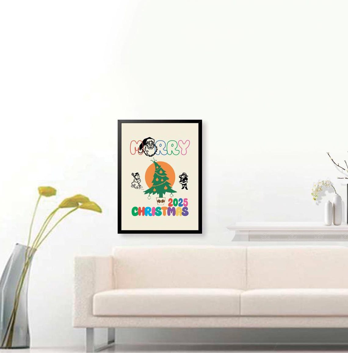 Merry Christmas 2025 Retro Santa Tree Snowman Vintage Holiday Print - Image 3