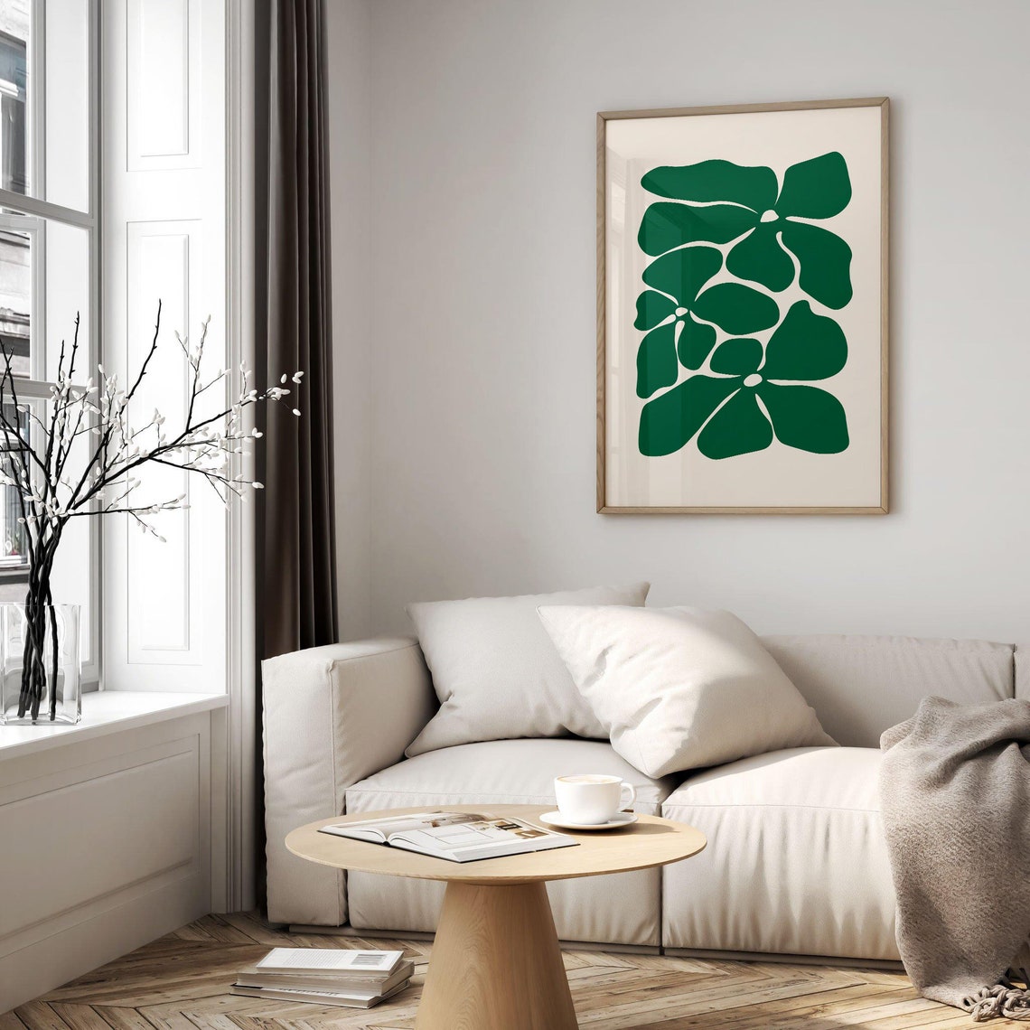 Emerald Green Botanical Abstract Flower Boho Modern Wall Art
