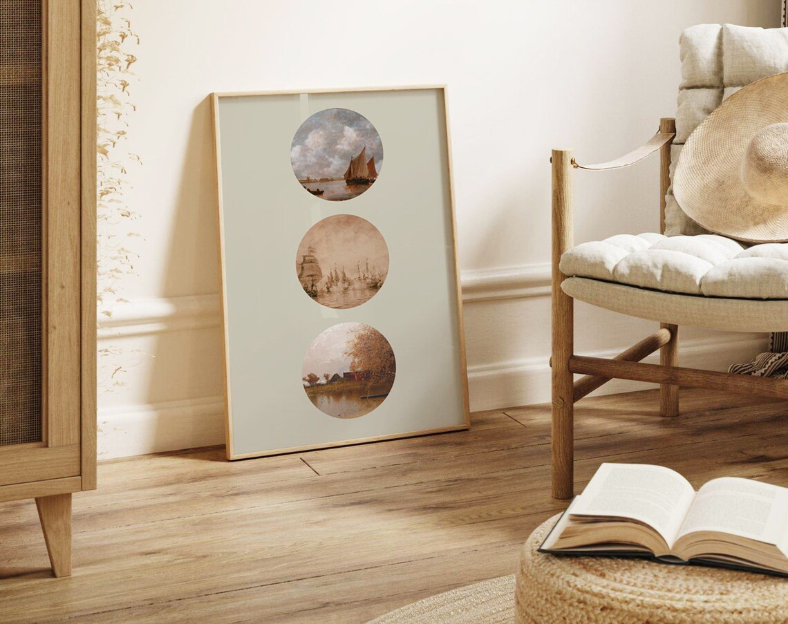 Three Circle Vintage Seascape Ships Sailboats Coastal Wall Art