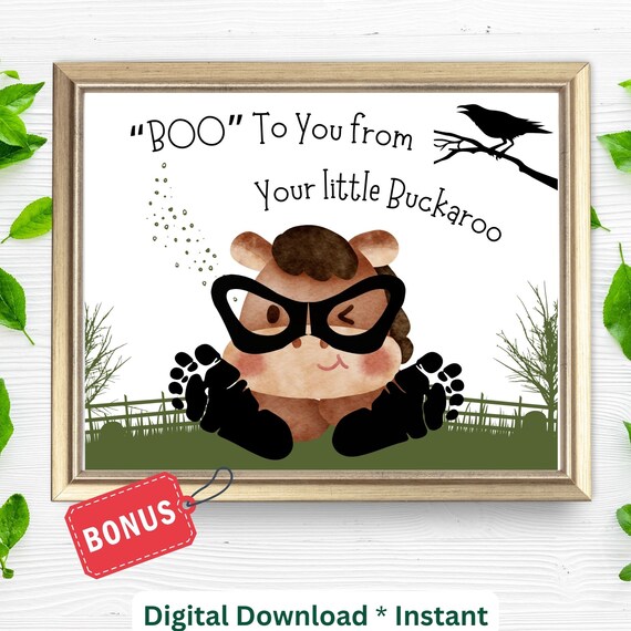 Boo To You Little Buckaroo Cow Halloween Footprint Art Kids Craft Poster