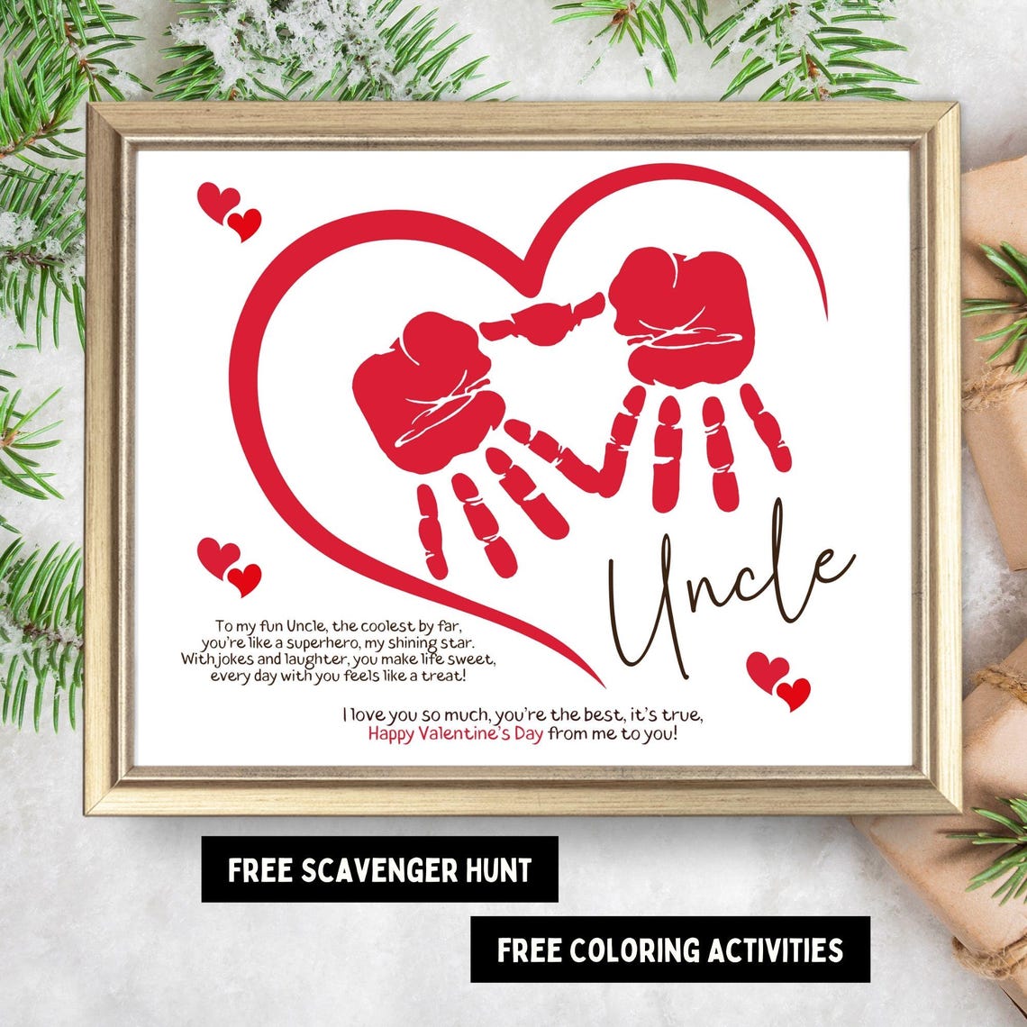 Fun Uncle Valentine Heart Handprint Poem Craft Keepsake Gift Poster