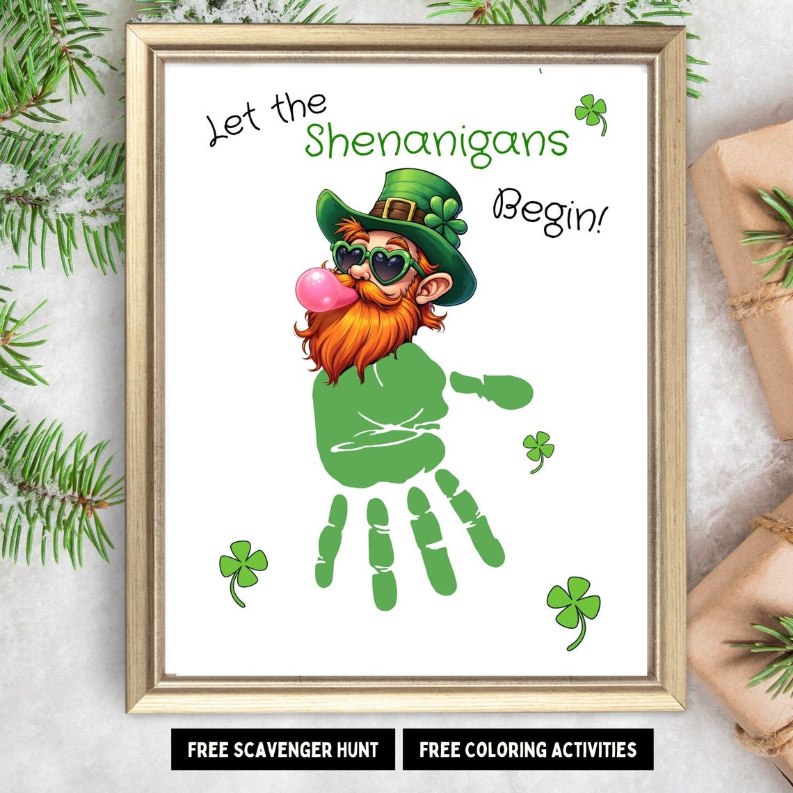 Let the Shenanigans Begin Leprechaun Handprint Craft St Patrick Poster